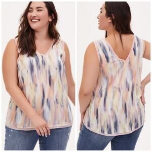 Torrid‎ Georgette Women's Raw Edge Watercolor V-Neck Tank Blouse Size 3X